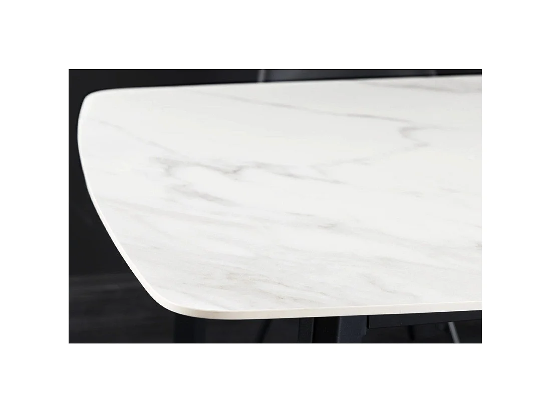 Mesa de comedor HEXA 180 cm – Tablero de cerámica efecto mármol blanco y estructura de metal negro