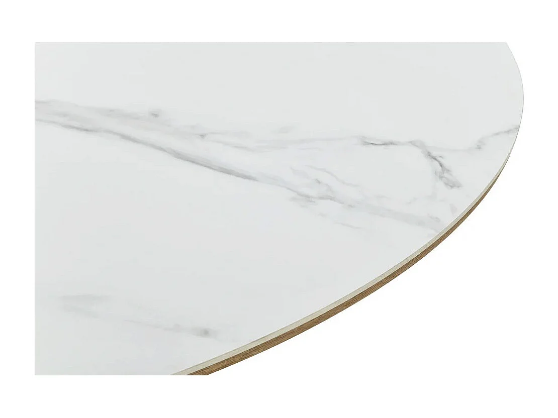 Table LUMEA – Céramique effet marbre blanc et MDF plaqué chêne – 160-200 cm – Forme ovale