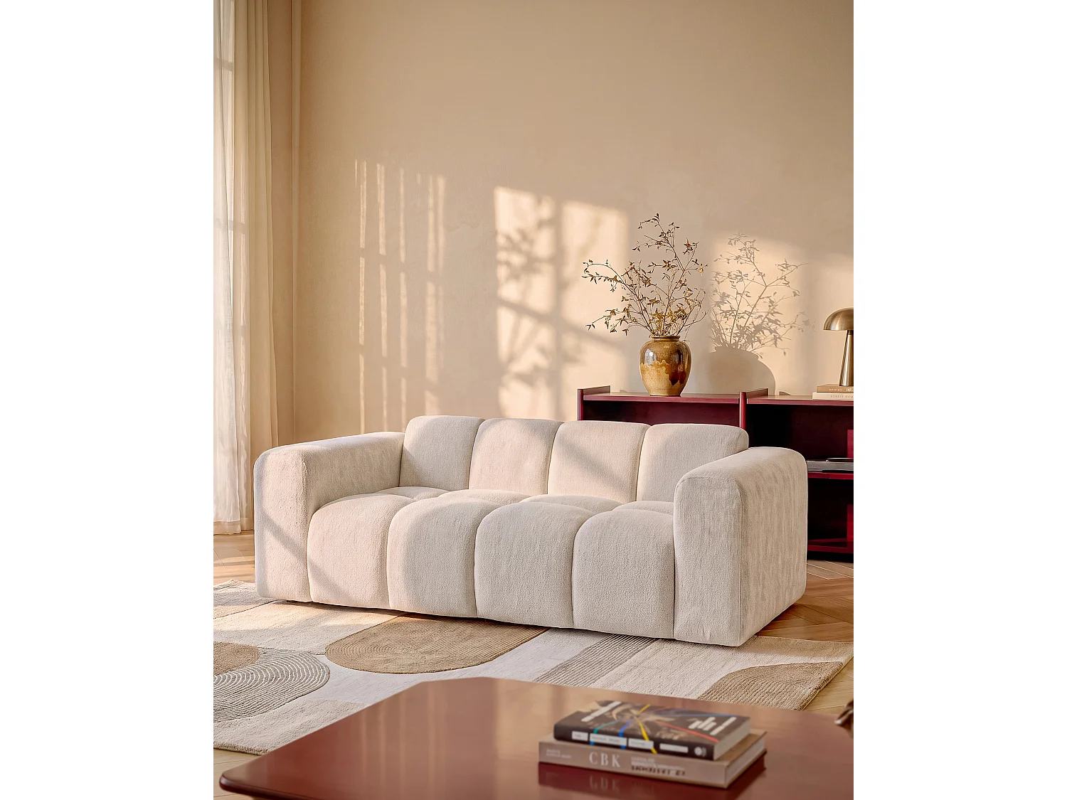 Canapé 2 places en tissu chenille beige CALESO de Maison Céphy