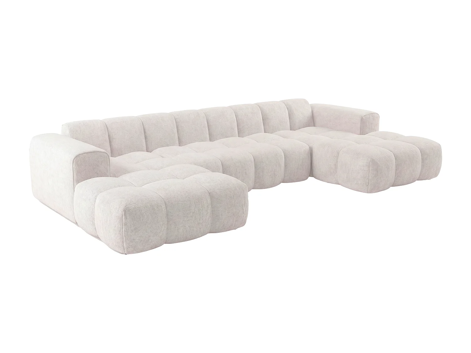 Canapé d'angle panoramique en tissu chenille beige CALESO de Maison Céphy