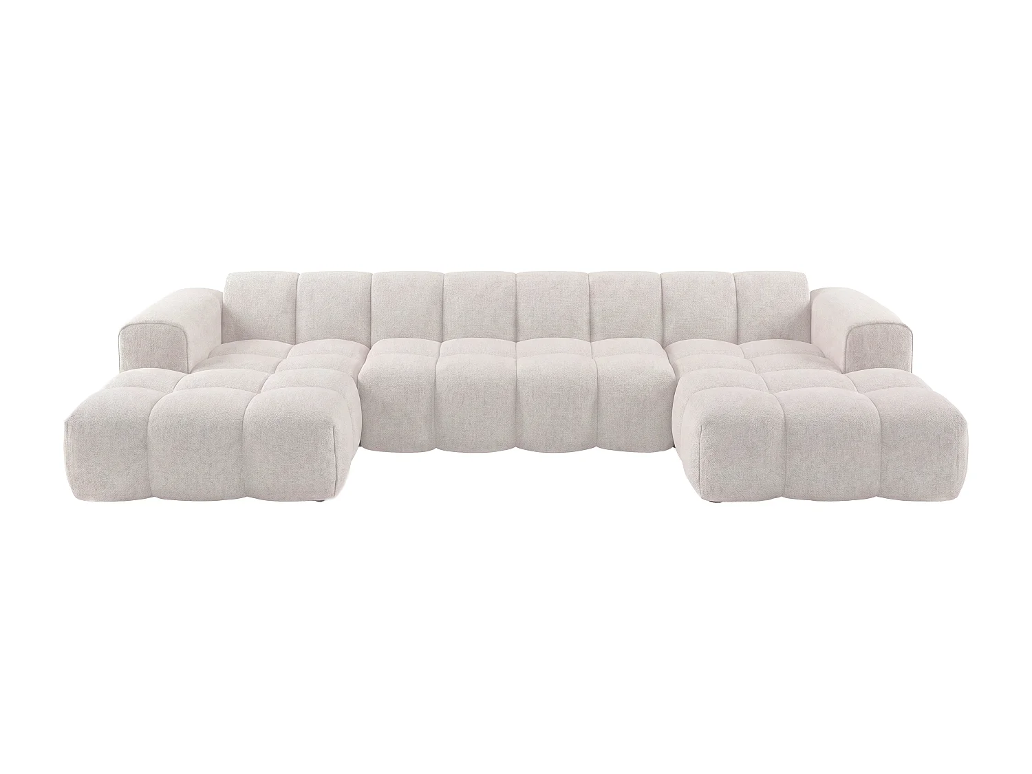 Canapé d'angle panoramique en tissu chenille beige CALESO de Maison Céphy