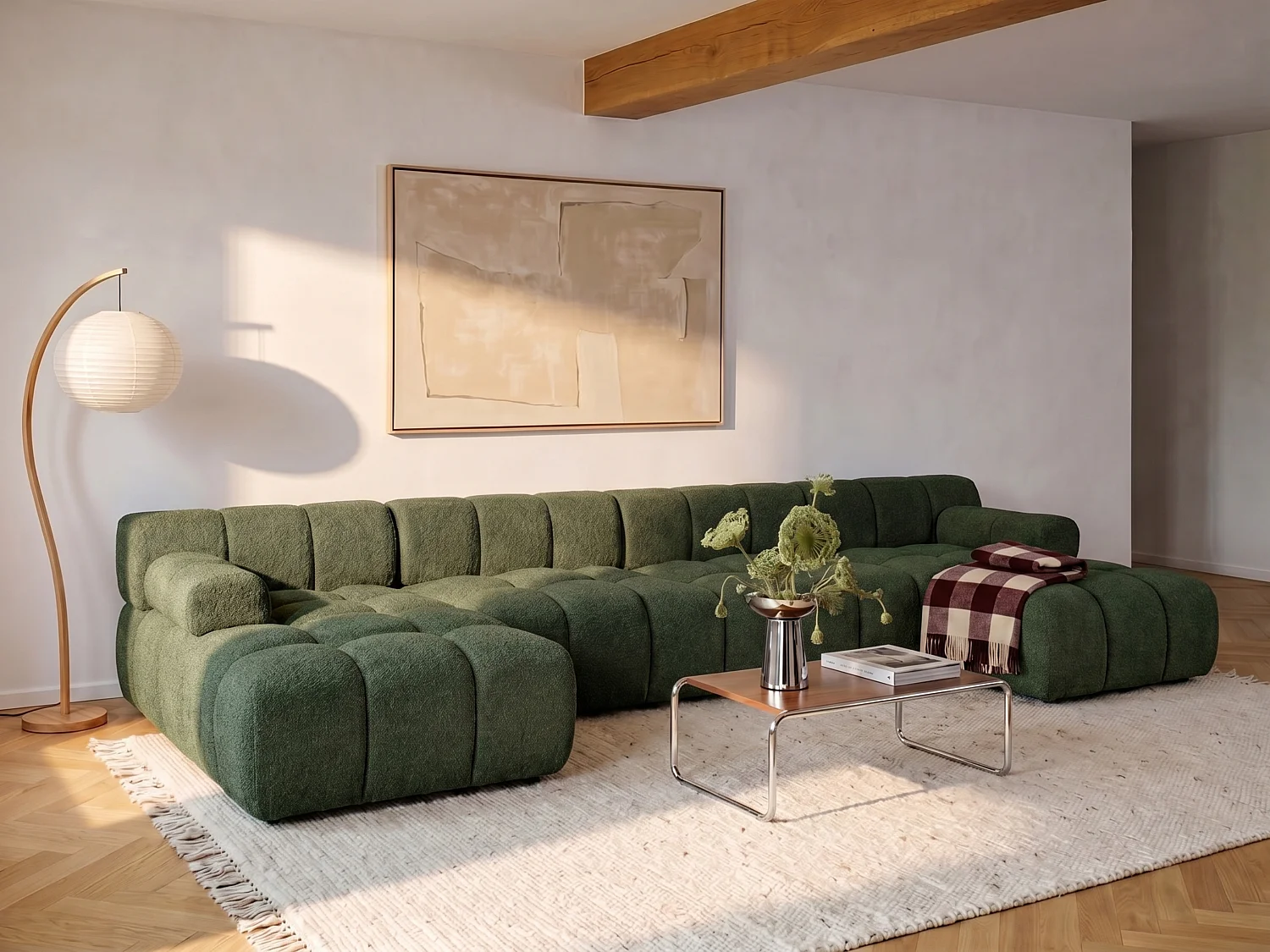 Méridienne gauche en tissu chiné vert FACIVIL