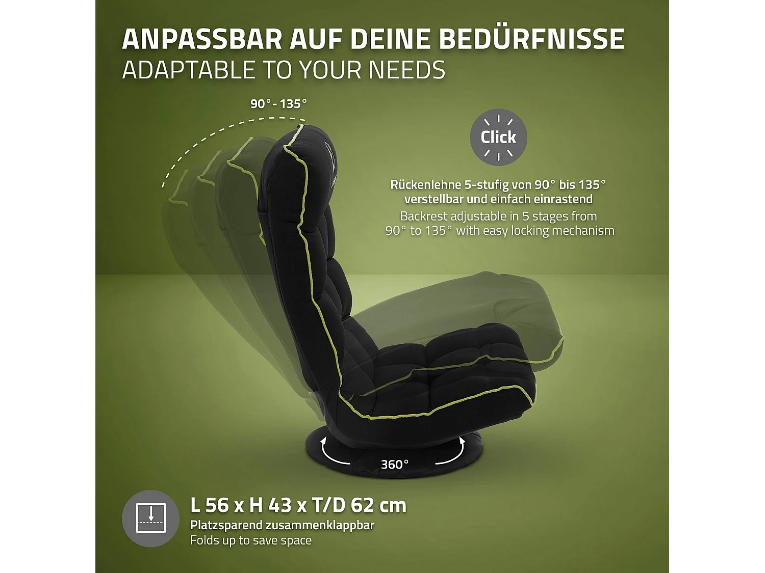 ML-Design Sedia Gaming Ergonomica Imbottita Nero Verde Girevole a 360° Supporto Lombare e Poggiatesta Poltrona da Ufficio Regolabile Comfort Moderna