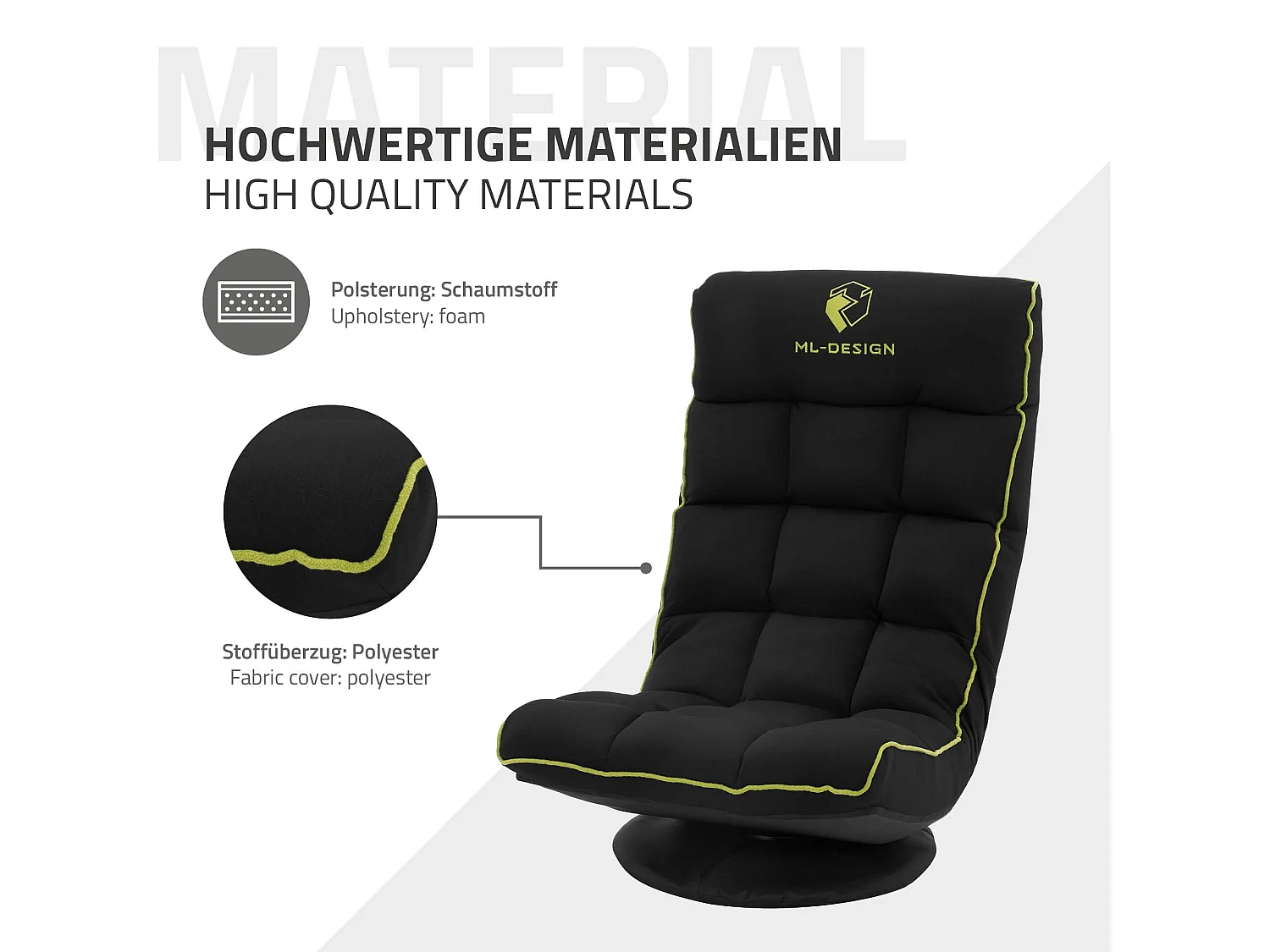 ML-Design Sedia Gaming Ergonomica Imbottita Nero Verde Girevole a 360° Supporto Lombare e Poggiatesta Poltrona da Ufficio Regolabile Comfort Moderna