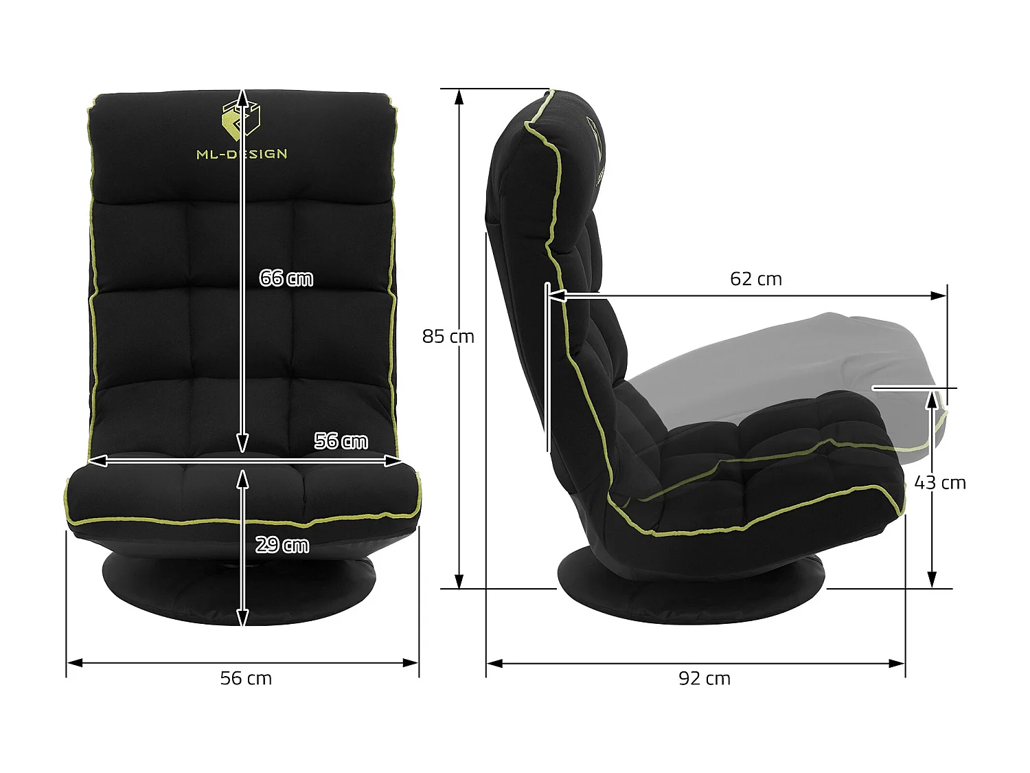 ML-Design Sedia Gaming Ergonomica Imbottita Nero Verde Girevole a 360° Supporto Lombare e Poggiatesta Poltrona da Ufficio Regolabile Comfort Moderna