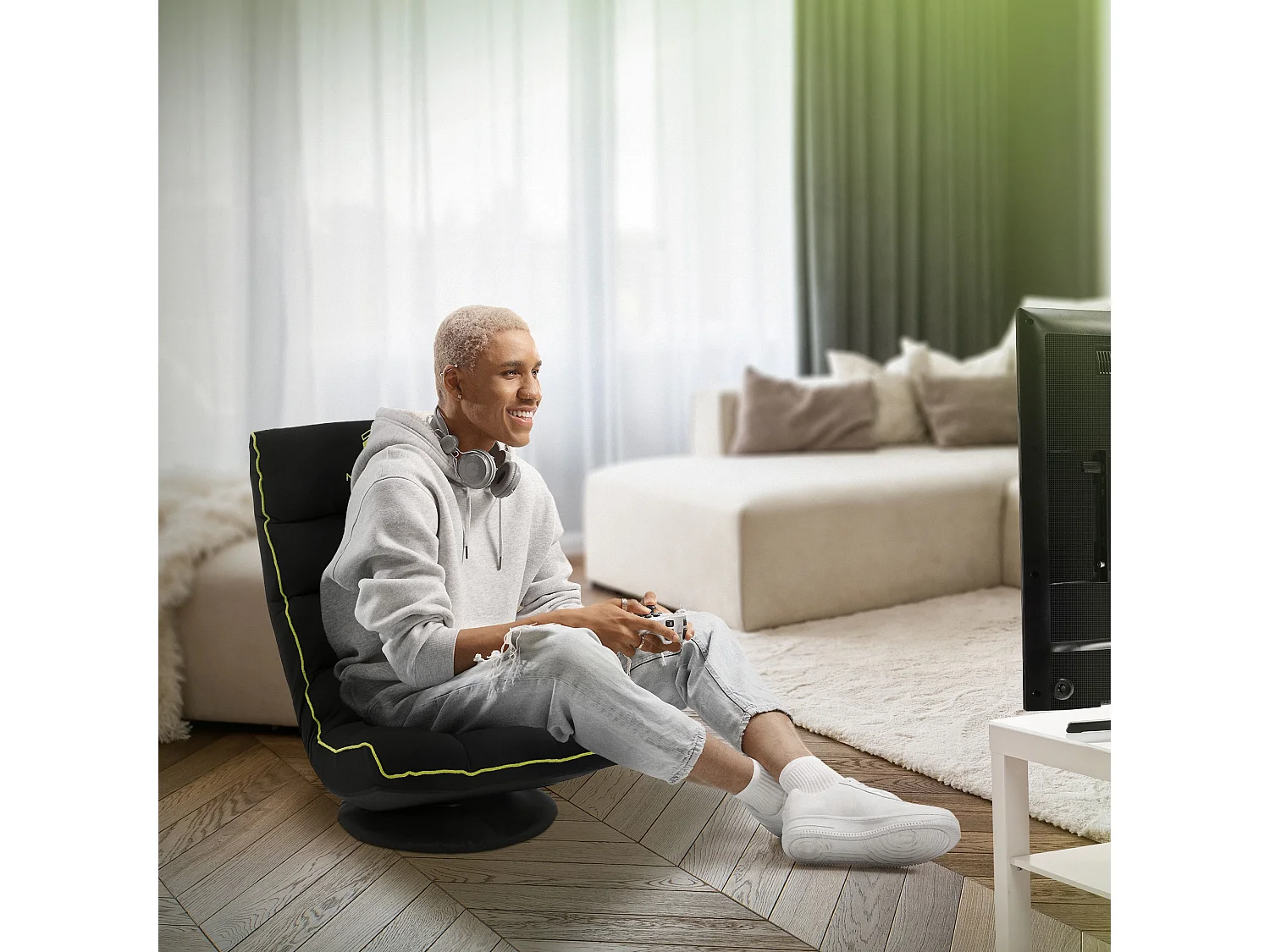 ML-Design Sedia Gaming Ergonomica Imbottita Nero Verde Girevole a 360° Supporto Lombare e Poggiatesta Poltrona da Ufficio Regolabile Comfort Moderna