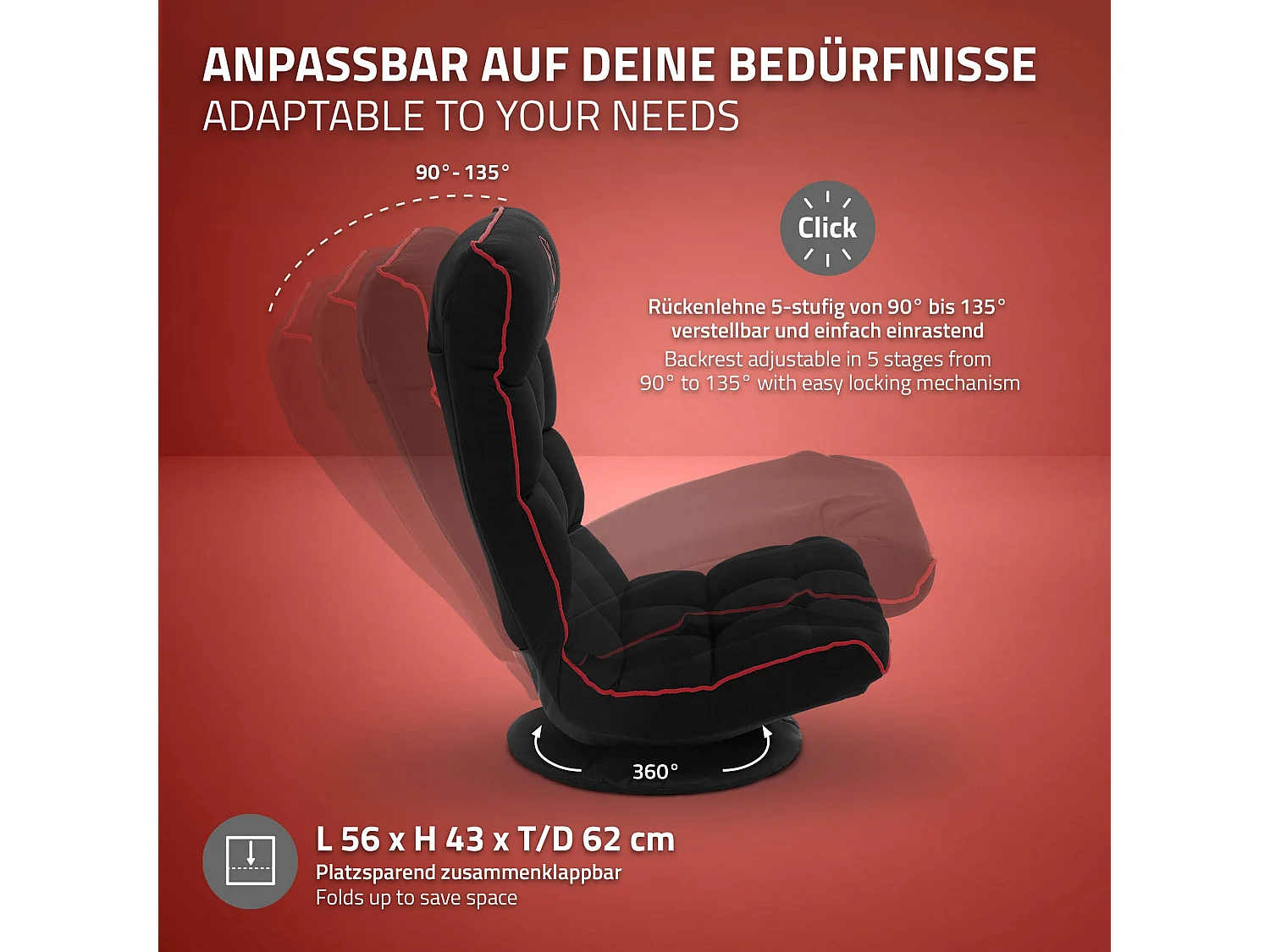ML-Design Sedia Gaming Ergonomica Imbottita Nero Rosso Girevole a 360° Supporto Lombare e Poggiatesta Poltrona da Ufficio Regolabile Comfort Moderna