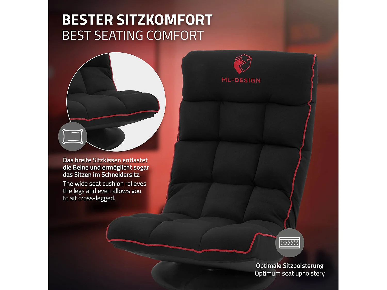 ML-Design Sedia Gaming Ergonomica Imbottita Nero Rosso Girevole a 360° Supporto Lombare e Poggiatesta Poltrona da Ufficio Regolabile Comfort Moderna