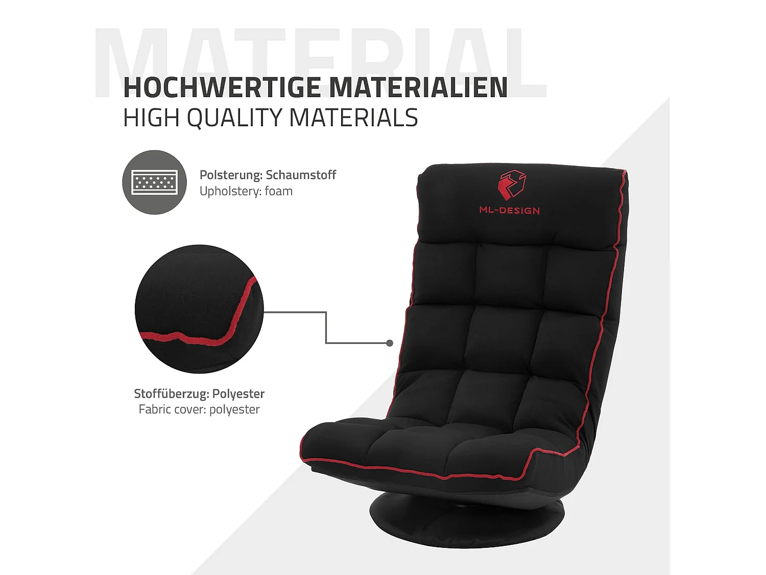 ML-Design Sedia Gaming Ergonomica Imbottita Nero Rosso Girevole a 360° Supporto Lombare e Poggiatesta Poltrona da Ufficio Regolabile Comfort Moderna