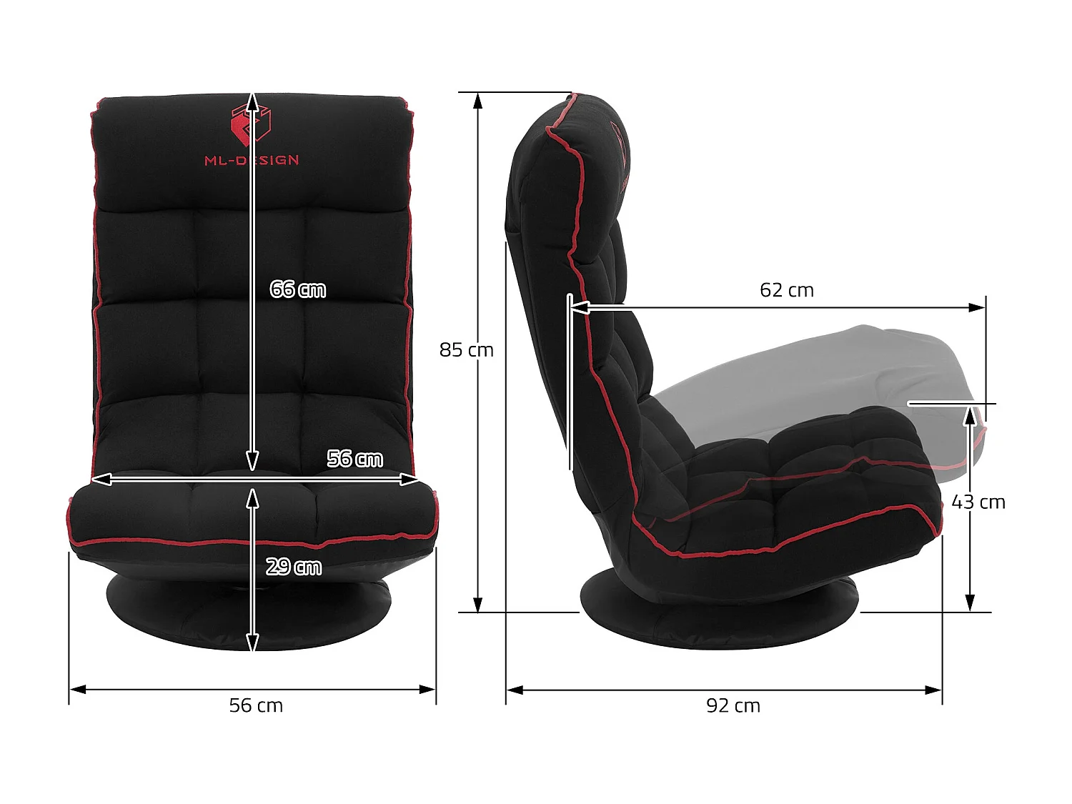 ML-Design Sedia Gaming Ergonomica Imbottita Nero Rosso Girevole a 360° Supporto Lombare e Poggiatesta Poltrona da Ufficio Regolabile Comfort Moderna