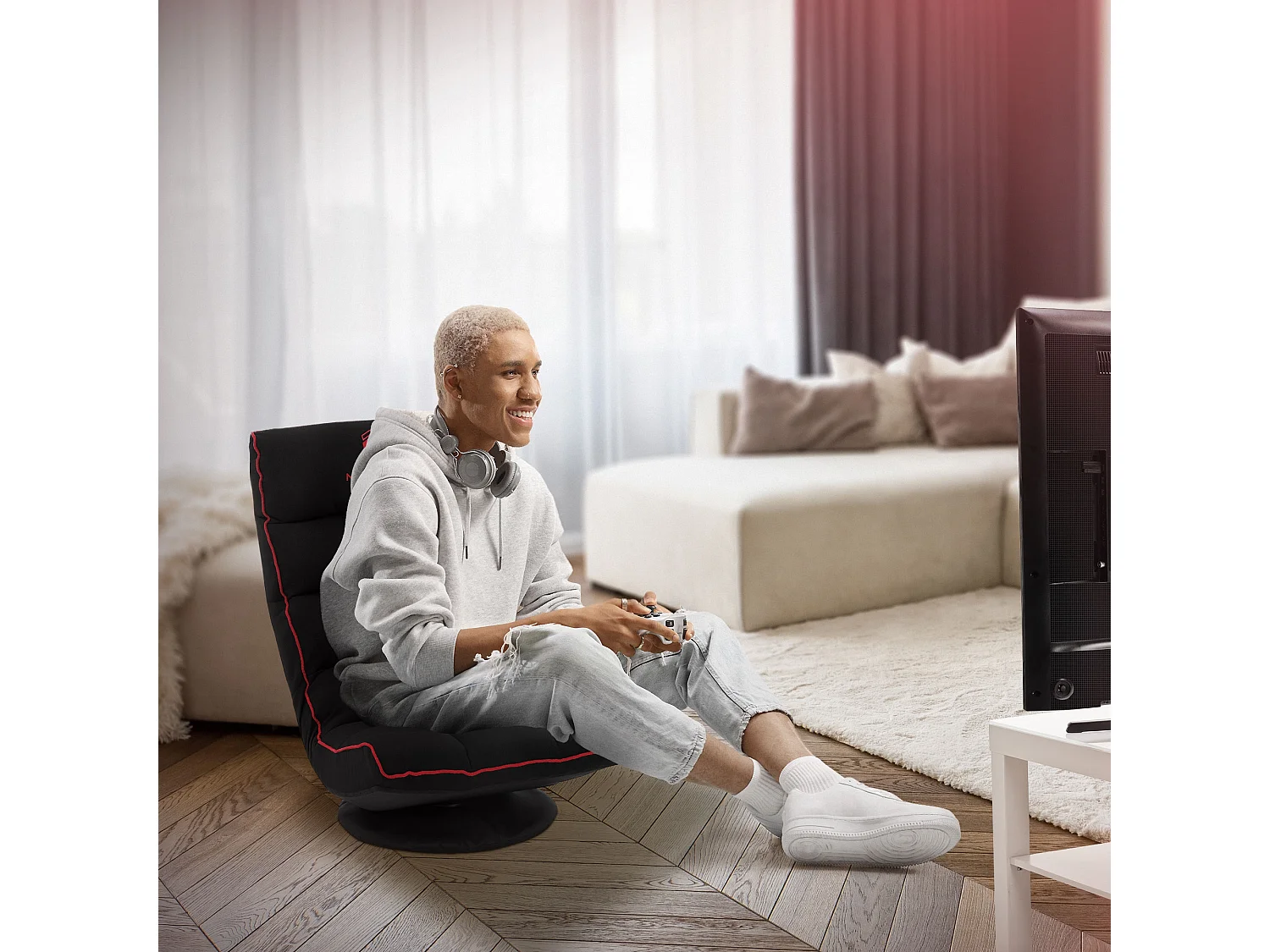 ML-Design Sedia Gaming Ergonomica Imbottita Nero Rosso Girevole a 360° Supporto Lombare e Poggiatesta Poltrona da Ufficio Regolabile Comfort Moderna