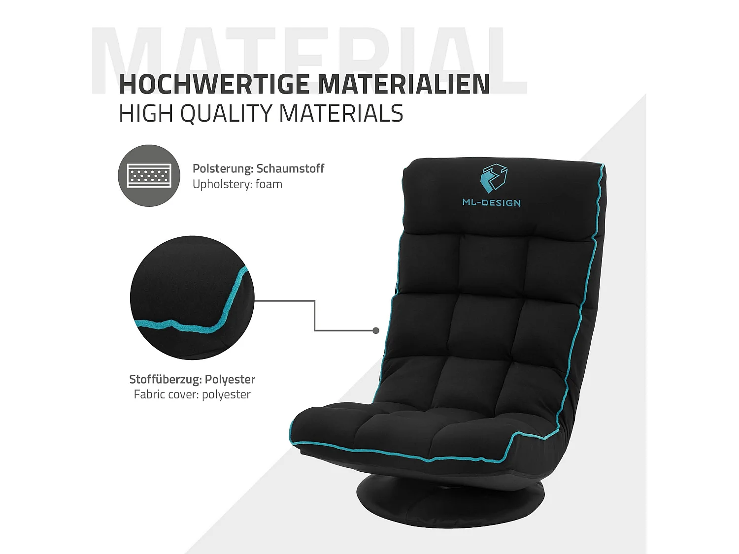 ML-Design Sedia Gaming Ergonomica Imbotita Nero Turchese Girevole a 360° Supporto Lombare e Poggiatesta Poltrona da Ufficio Regolabile Comfort Moderna