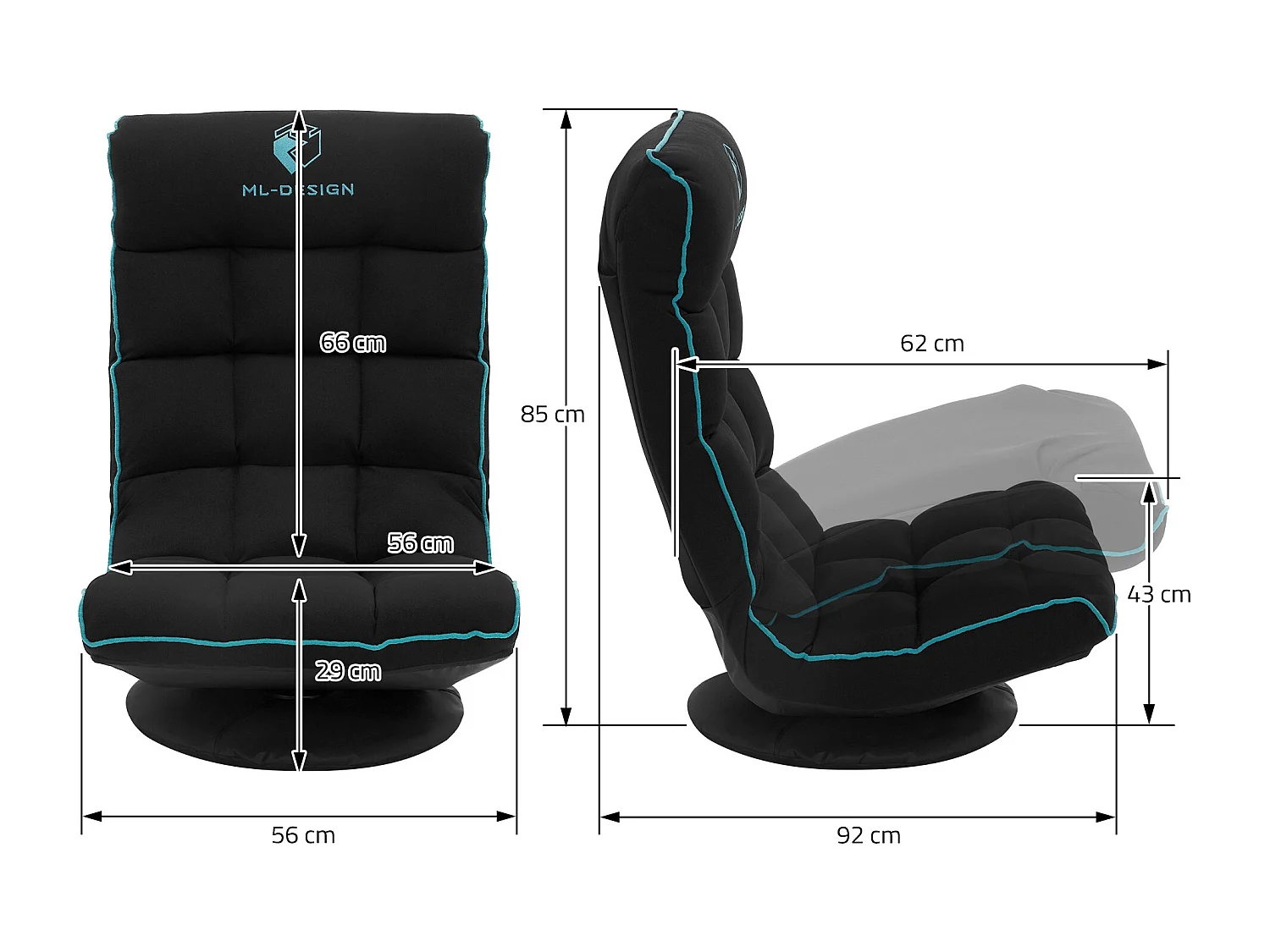 ML-Design Sedia Gaming Ergonomica Imbotita Nero Turchese Girevole a 360° Supporto Lombare e Poggiatesta Poltrona da Ufficio Regolabile Comfort Moderna