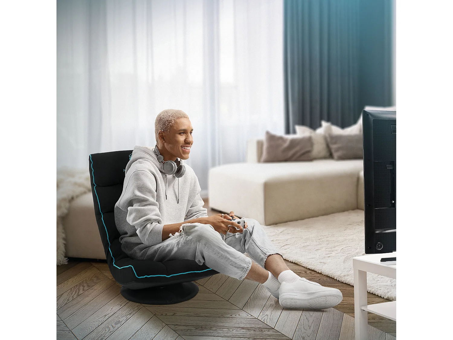 ML-Design Sedia Gaming Ergonomica Imbotita Nero Turchese Girevole a 360° Supporto Lombare e Poggiatesta Poltrona da Ufficio Regolabile Comfort Moderna