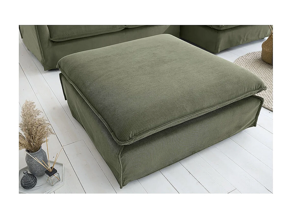 Pouf KALIA – Donkergroen – Geribde stof – Hedendaagse stijl