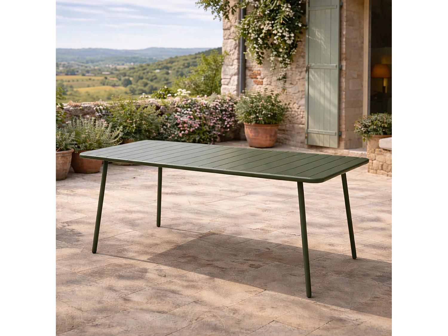 Table de jardin 6 places 160cm vert BERGAME