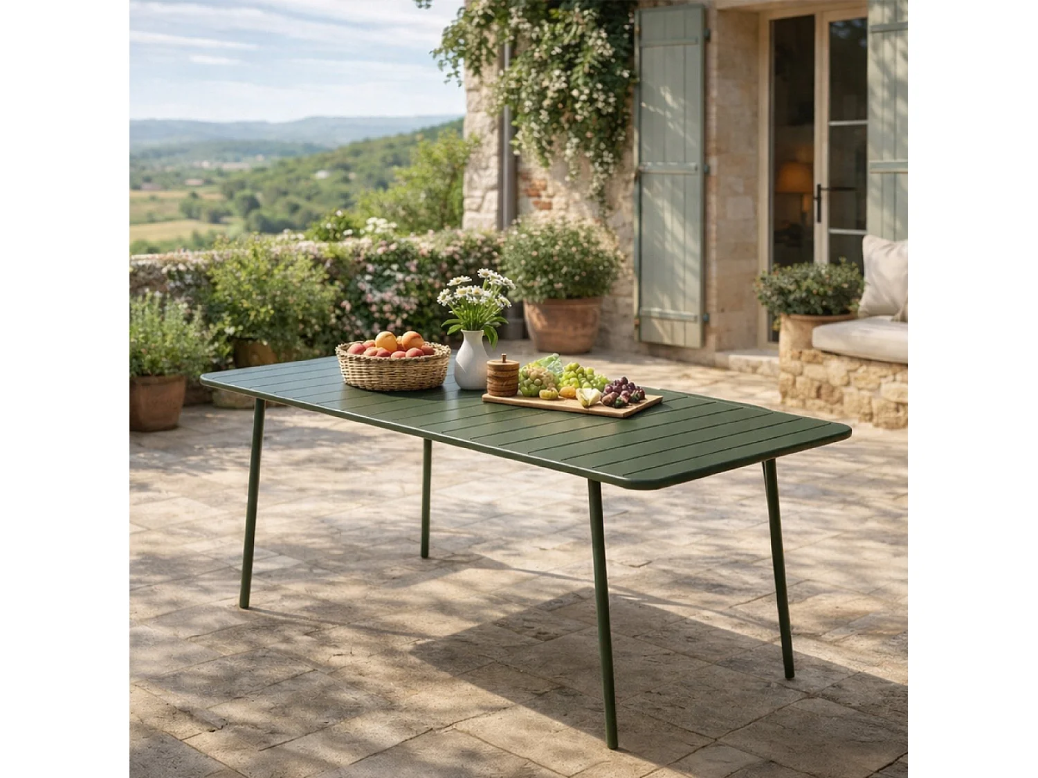 Table de jardin 6 places 160cm vert BERGAME