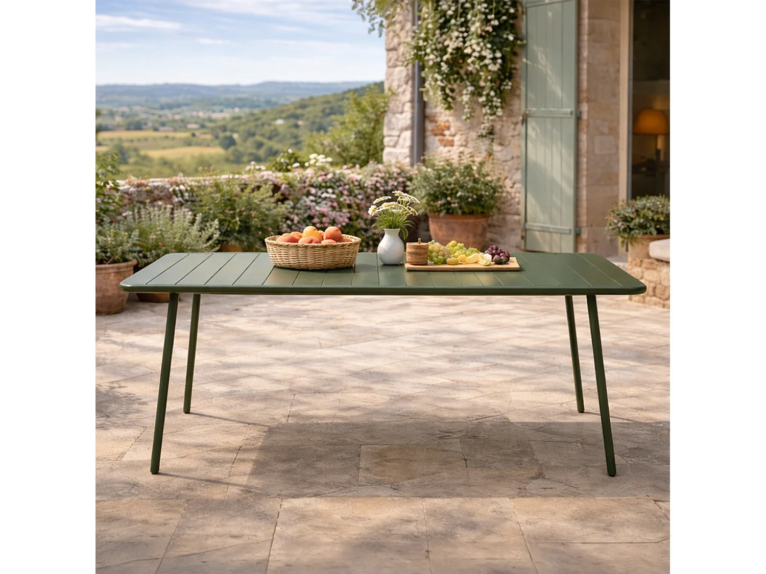 Table de jardin 6 places 160cm vert BERGAME