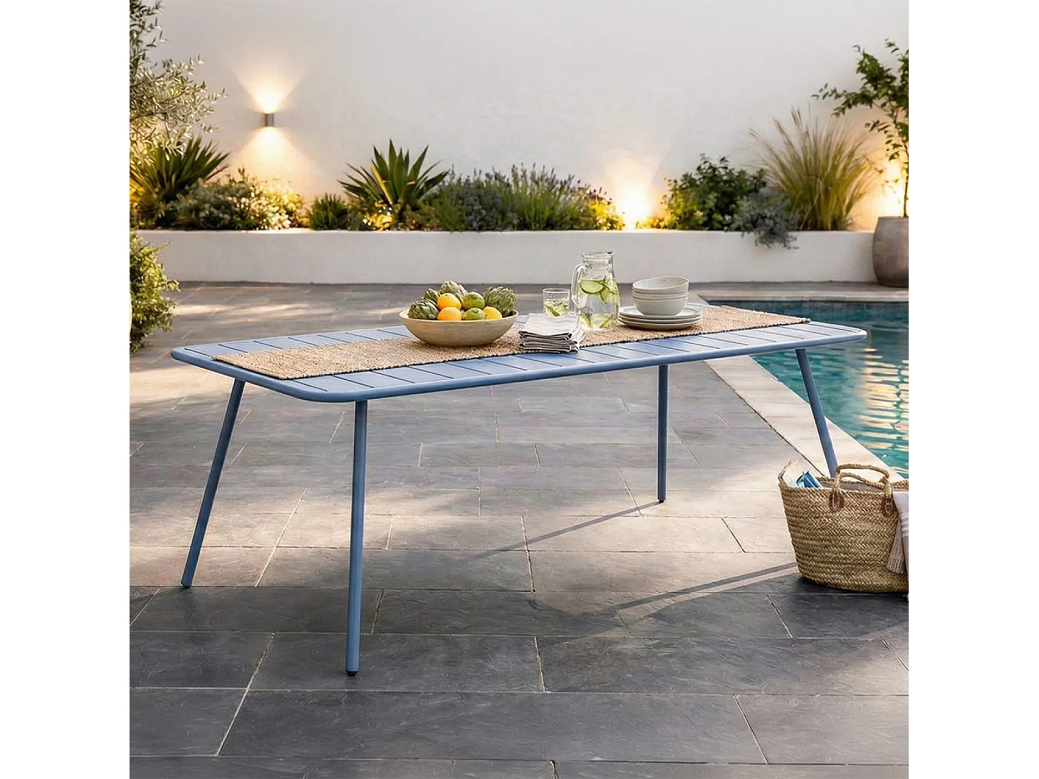 Table de jardin 6 places 160cm bleu BERGAME