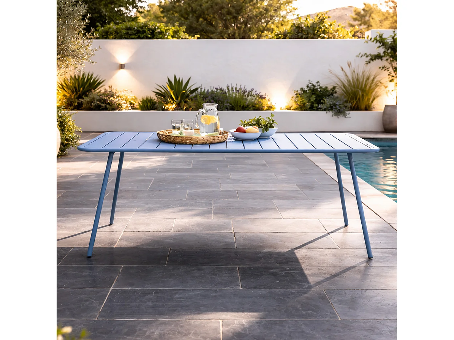 Table de jardin 6 places 160cm bleu BERGAME