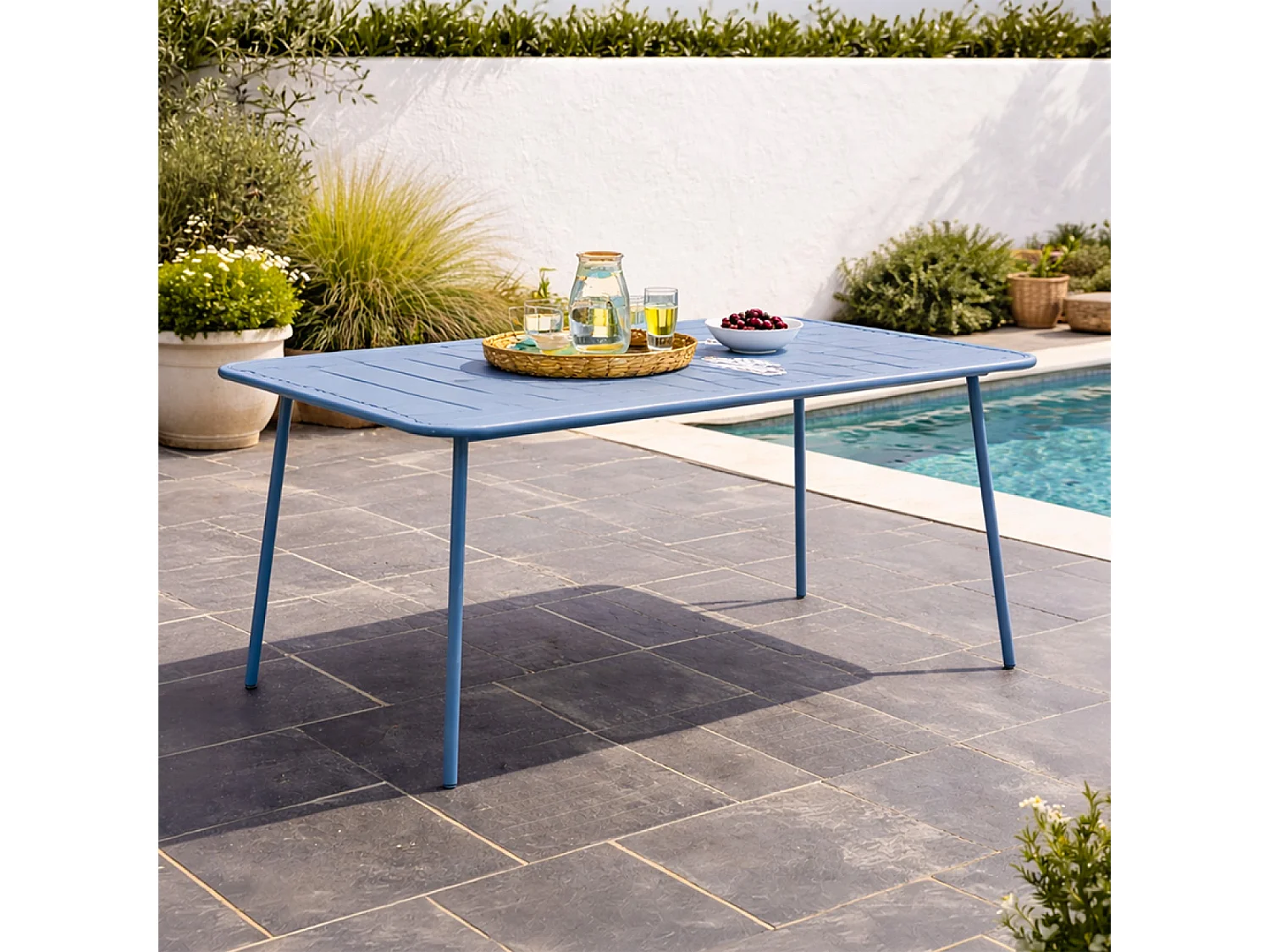 Table de jardin 6 places 160cm bleu BERGAME