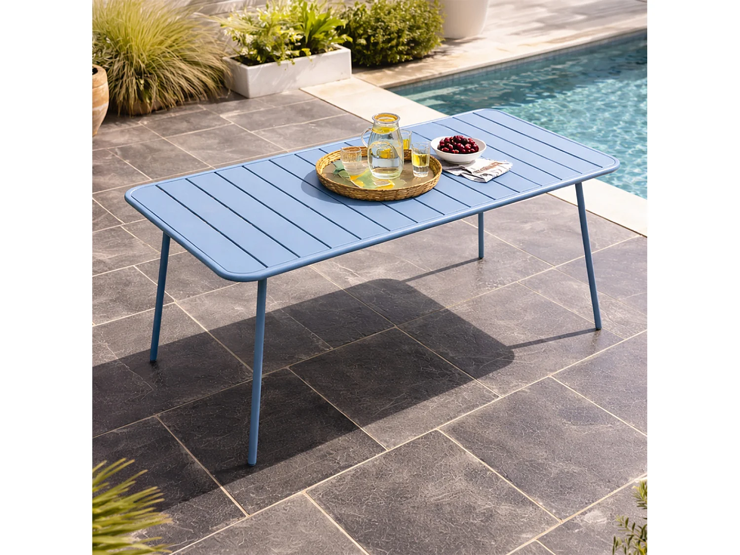 Table de jardin 6 places 160cm bleu BERGAME