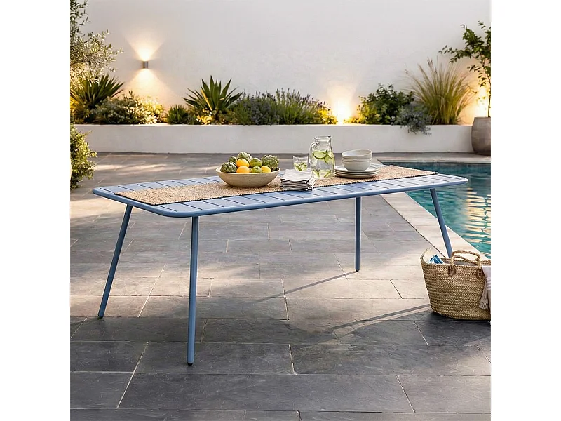 Table de jardin 6 places 160cm bleu BERGAME