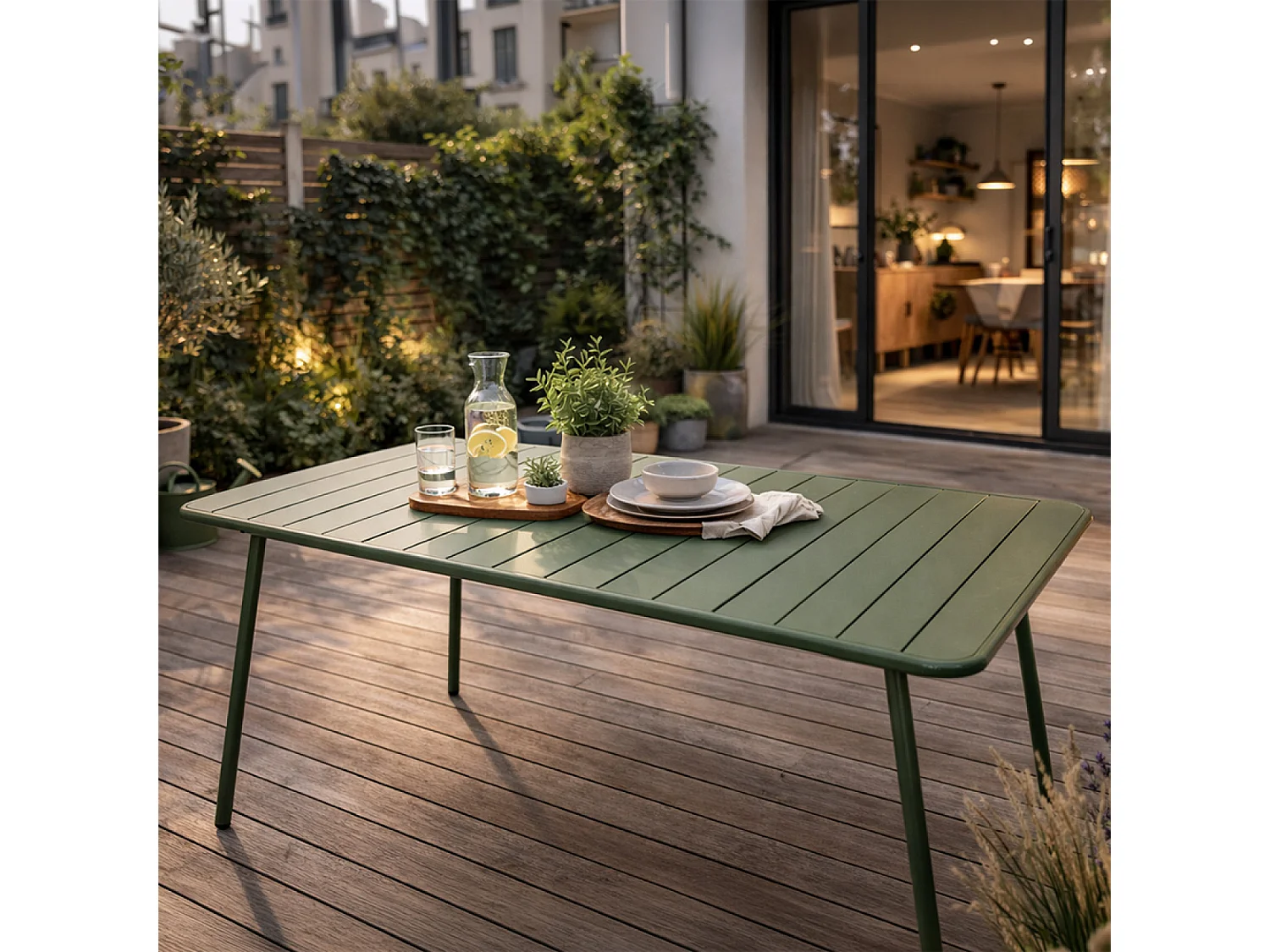 Table de jardin 4 à 6 places 120cm vert BERGAME