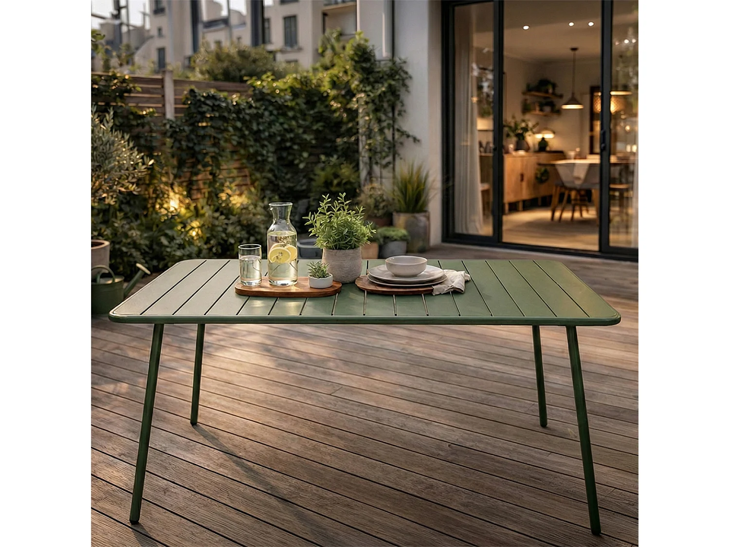 Table de jardin 4 à 6 places 120cm vert BERGAME