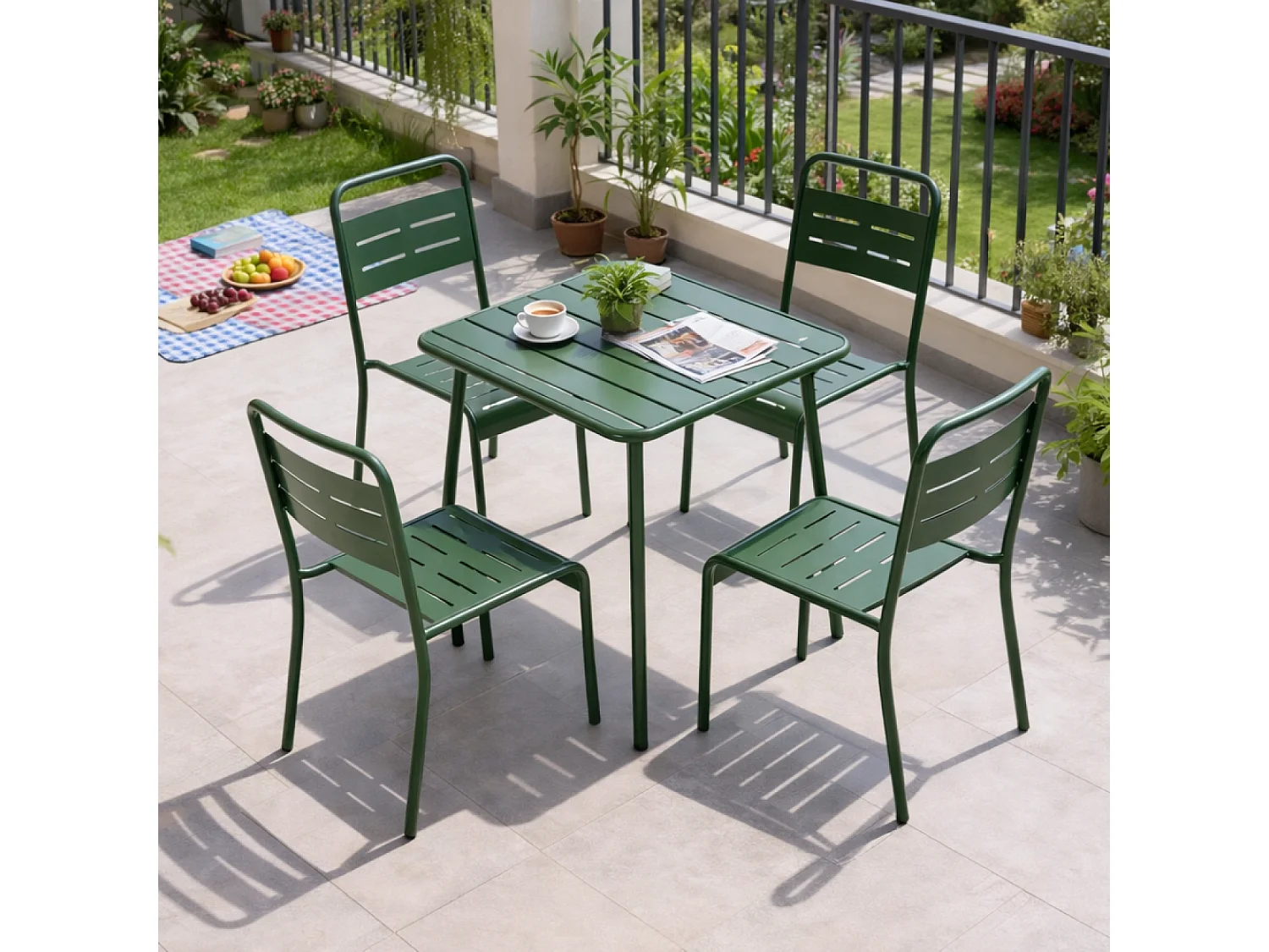 Table carrée 4 places 70x70cm vert BERGAME