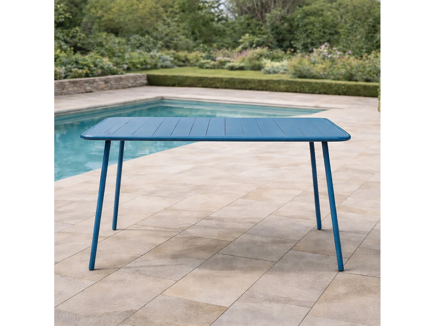 Table de jardin 4 à 6 places 120cm bleu BERGAME