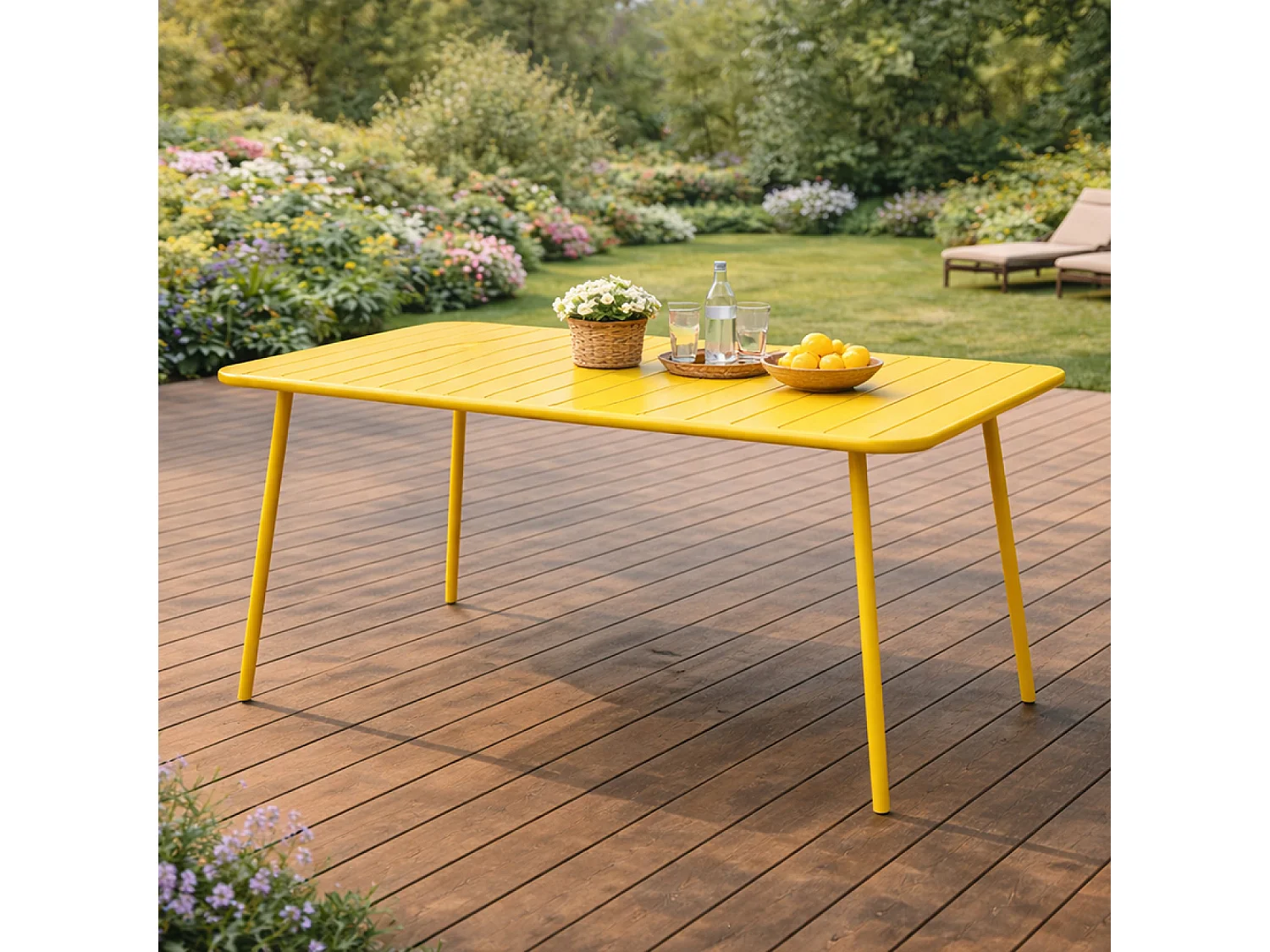 Table de jardin 4 à 6 places 120cm jaune BERGAME