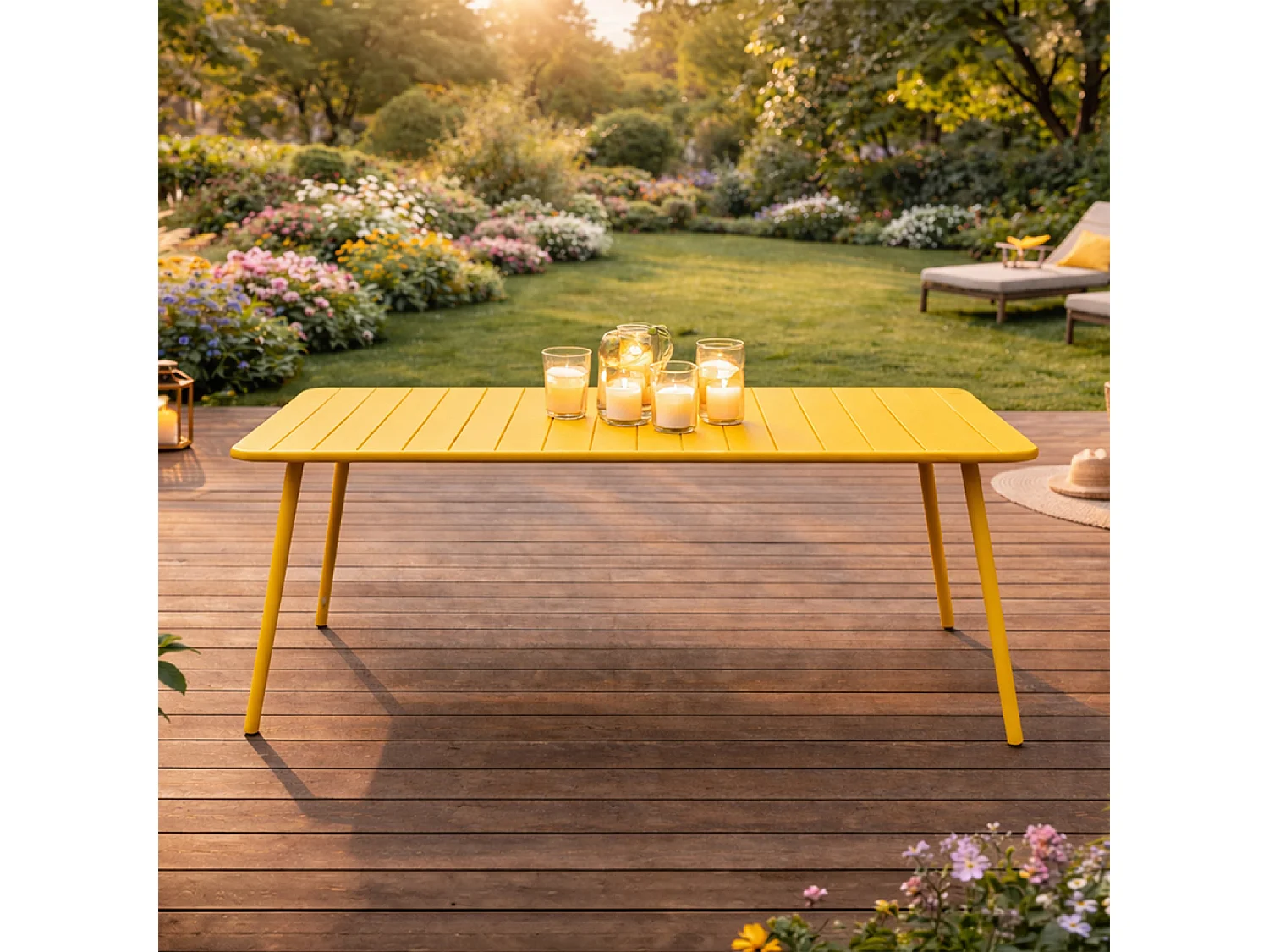 Table de jardin 4 à 6 places 120cm jaune BERGAME