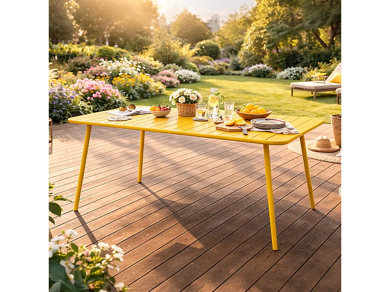 Table de jardin 4 à 6 places 120cm jaune BERGAME