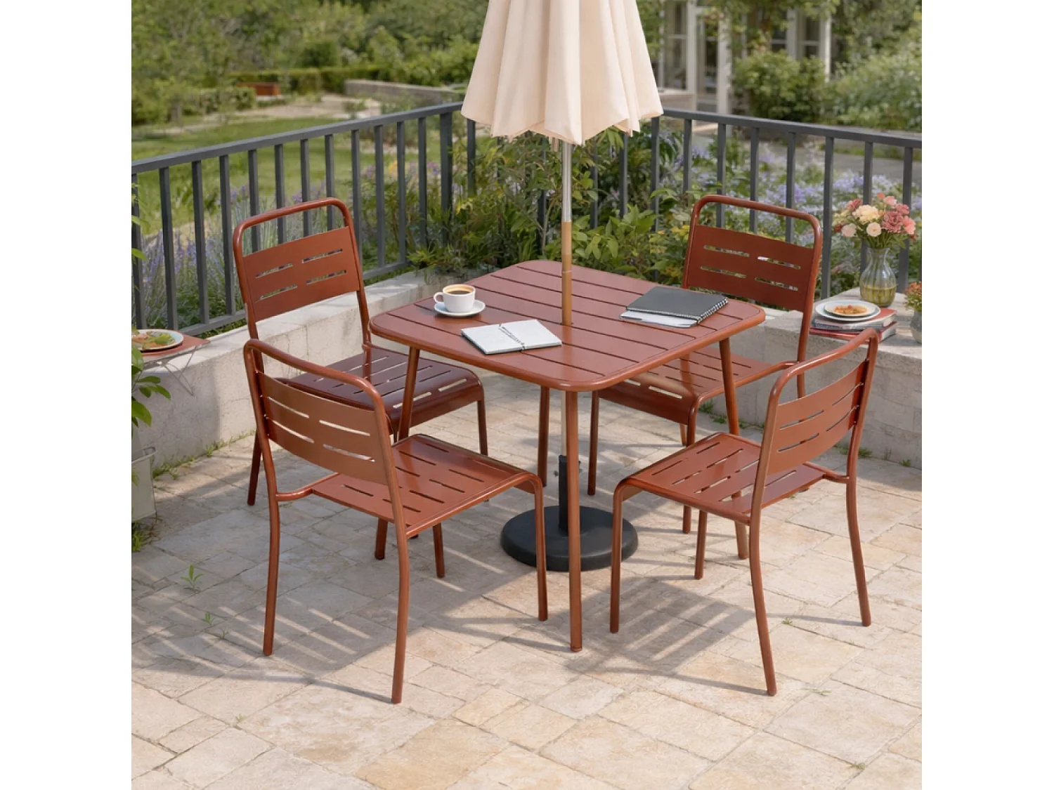 Table carrée 4 places 70x70cm terracotta BERGAME