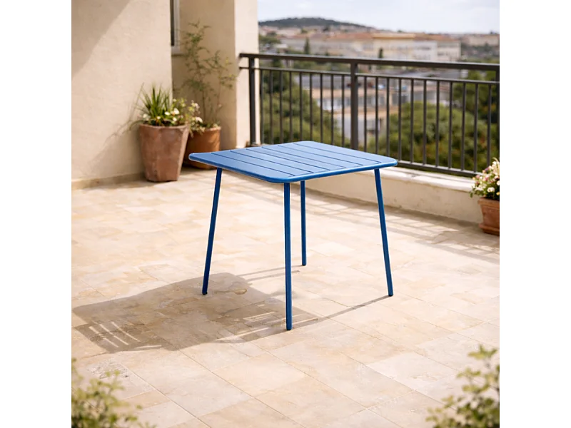Table carrée 4 places 70x70cm bleu BERGAME