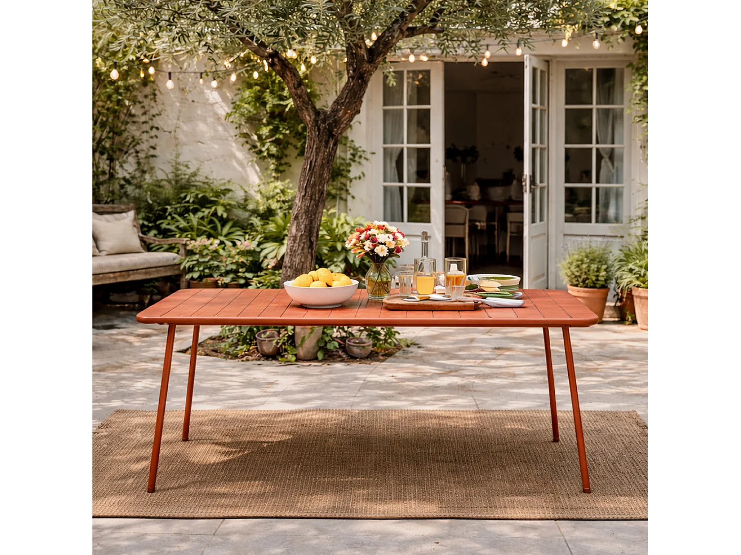 Table de jardin 6 places 160cm terracotta BERGAME
