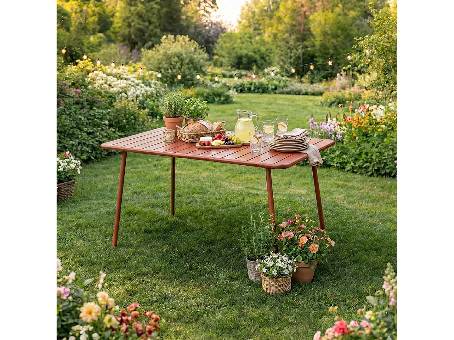 Table de jardin 4 à 6 places 120cm terracotta BERGAME