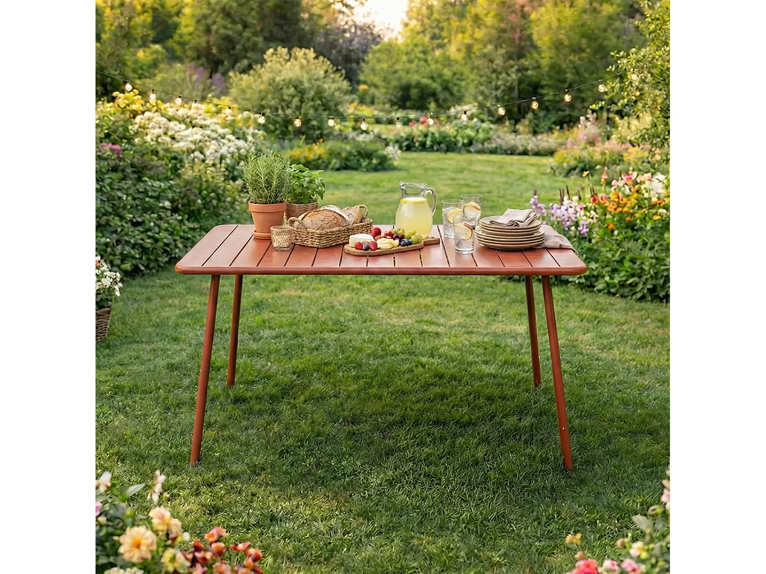 Table de jardin 4 à 6 places 120cm terracotta BERGAME