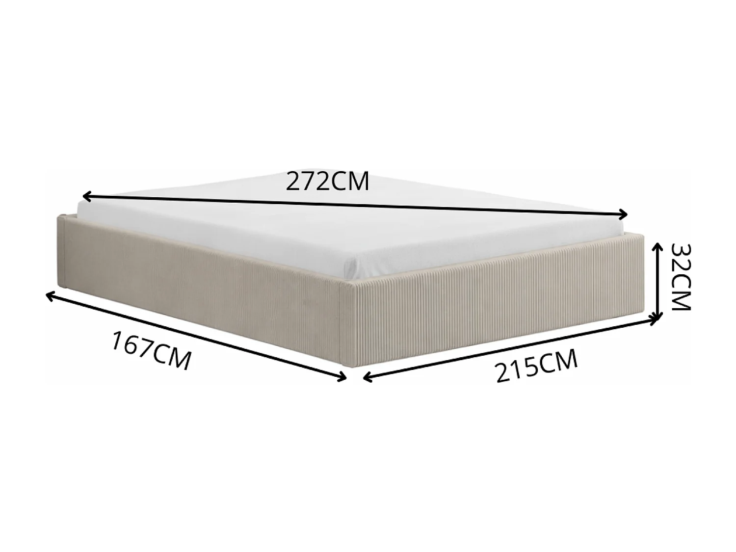 Lit avec coffre de rangement 160x200cm velours côtelé beige AUSTIN
