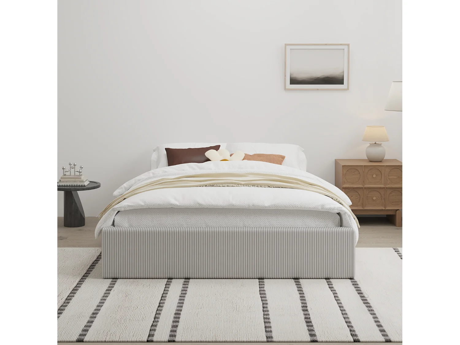 Lit avec coffre de rangement 140x190cm velours côtelé gris AUSTIN