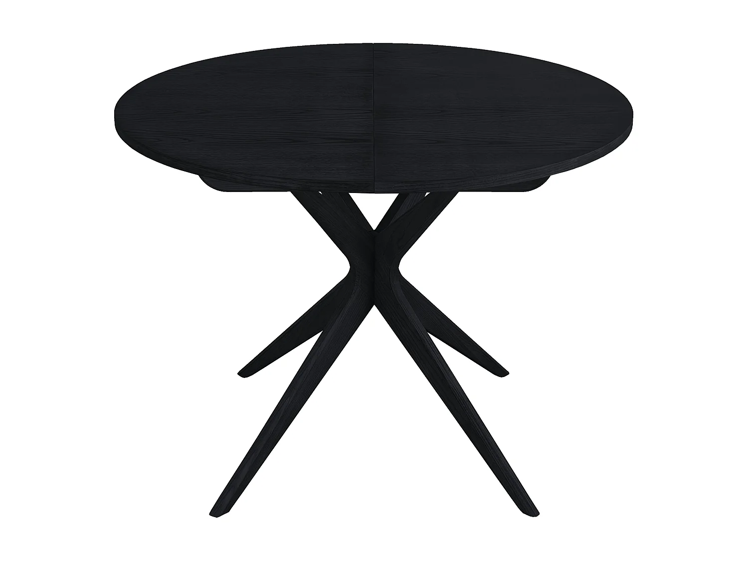 Mesa de jantar redonda extensível 100 cm para 5 pessoas, Jubi, folheada em freixo tingido de preto | Pés em madeira maciça de freixo tingidos de preto