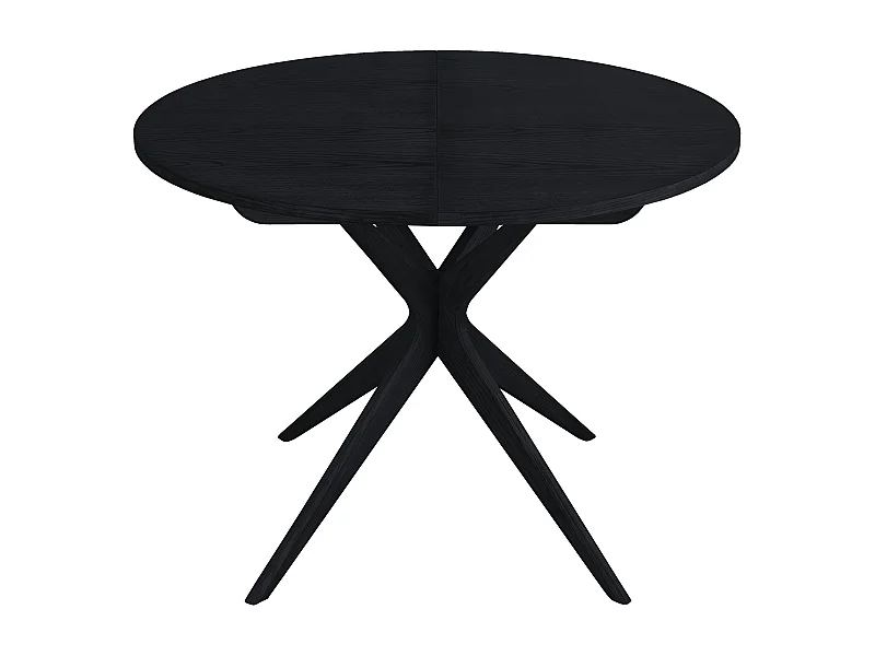 Mesa de jantar redonda extensível 100 cm para 5 pessoas, Jubi, folheada em freixo tingido de preto | Pés em madeira maciça de freixo tingidos de preto