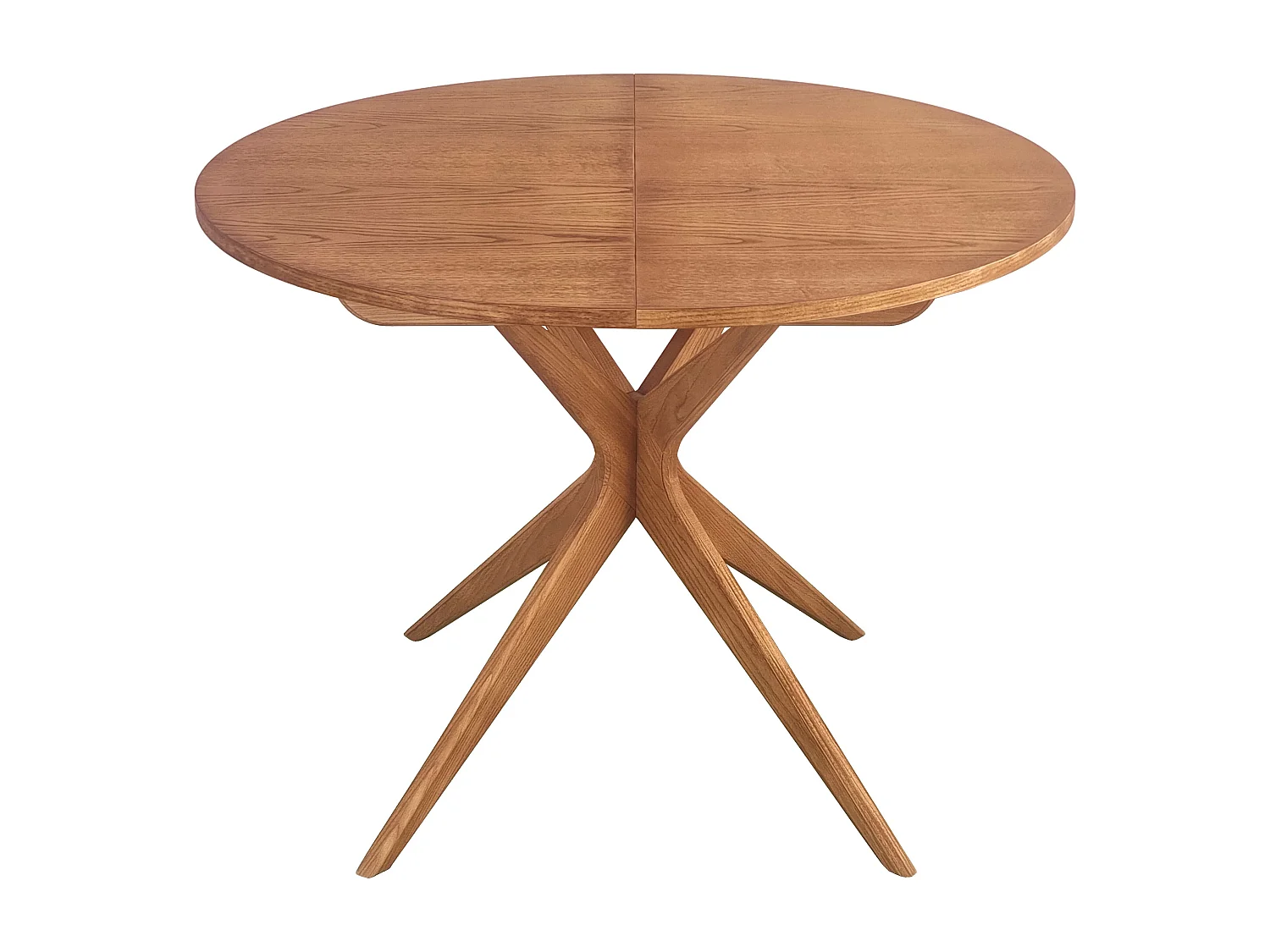 Mesa de jantar redonda extensível 100 cm para 5 pessoas, Jubi, folheada em freixo tingido de carvalho | Pés em madeira maciça de freixo tingidos de carvalho