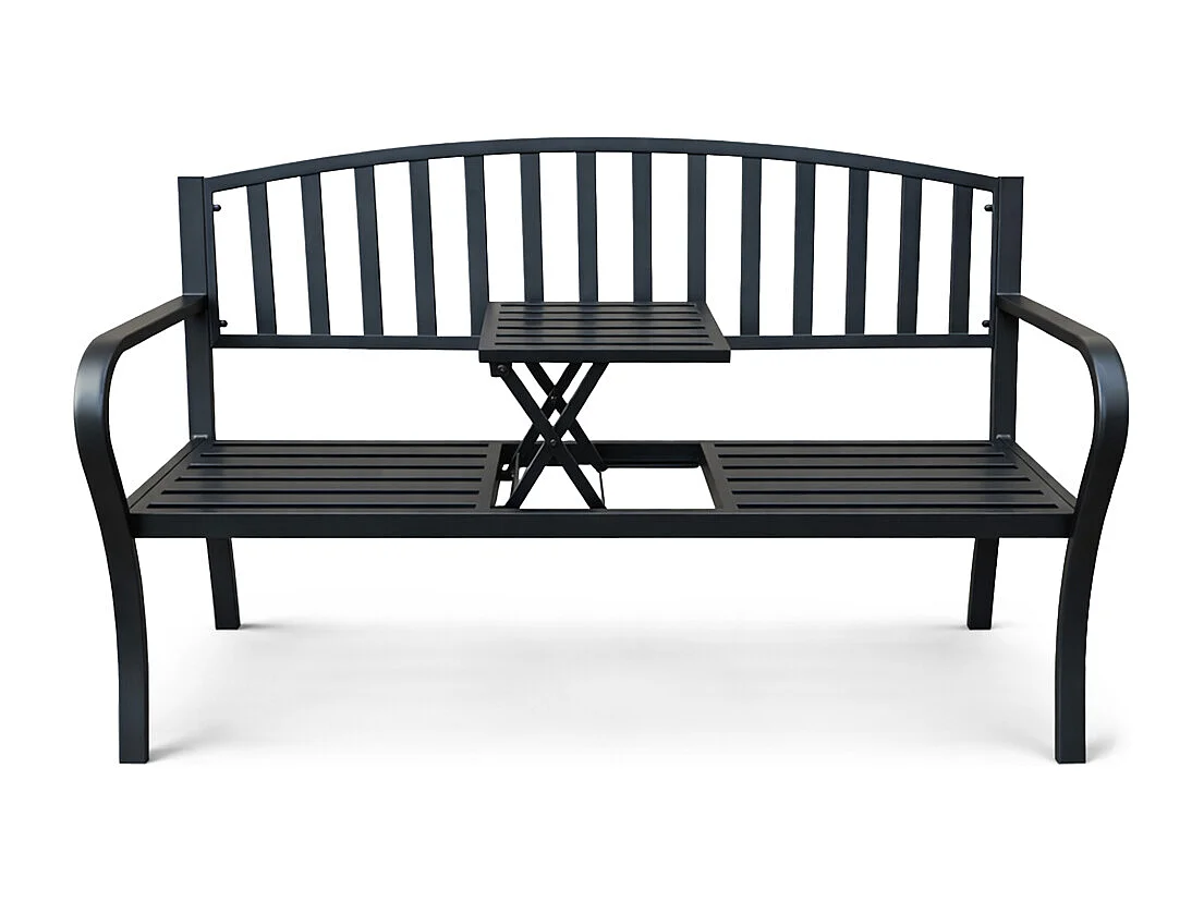 Banc de jardin noir DUO avec pieds en acier et dossier en acier, largeur 135 cm