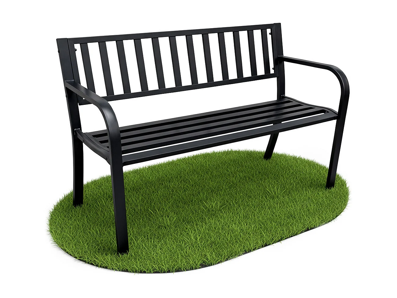 Czarna ławka ogrodowa LINEA ze stalowymi nogami i oparciem szerokość 119 cm