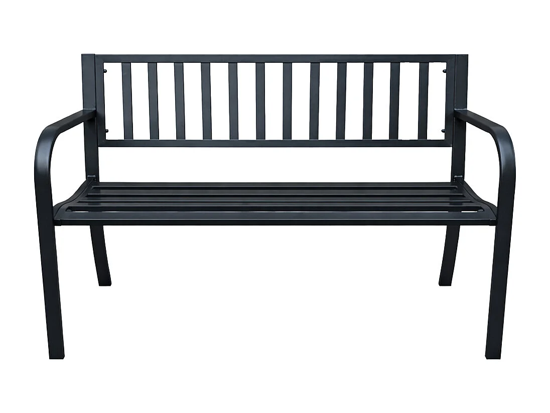 Czarna ławka ogrodowa LINEA ze stalowymi nogami i oparciem szerokość 119 cm