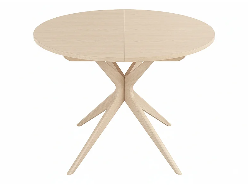 Mesa de jantar redonda extensível 100 cm, 5 pessoas, Jubi folheado em freixo natural | Pés em madeira maciça de freixo