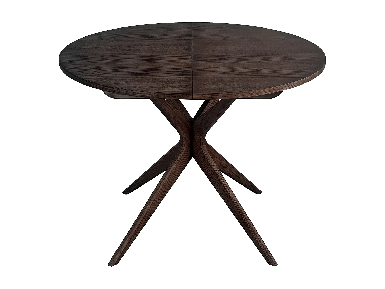 Mesa de jantar redonda extensível 100 cm para 5 pessoas, Jubi, folheada em freixo tingido de nogueira | Pés em madeira maciça de freixo tingidos de nogueira