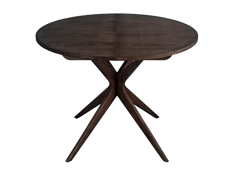 Mesa de jantar redonda extensível 100 cm para 5 pessoas, Jubi, folheada em freixo tingido de nogueira | Pés em madeira maciça de freixo tingidos de nogueira